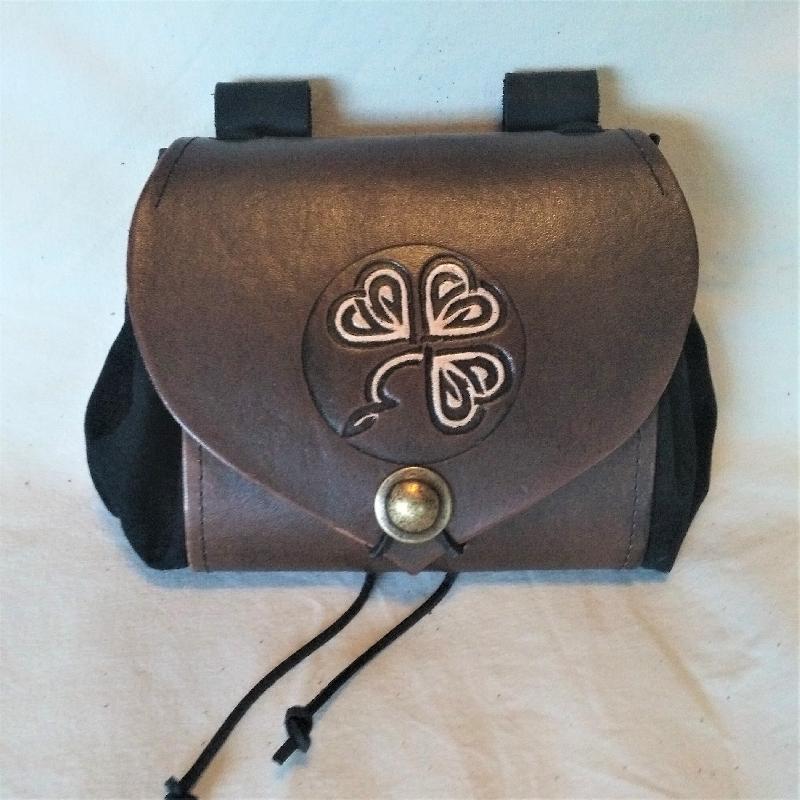 Celtic Leather Craft Belt Pouch - wide - Shamrock Belt Pouch - wide
